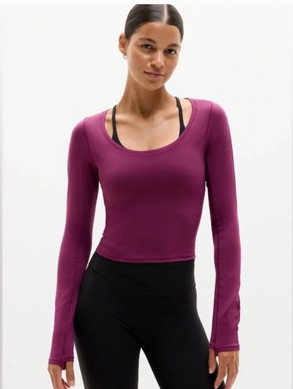 ATHLETA TRANSCEND TOP HAUT TRANSCEND Plum Purple Long Sleeve Cropped S
